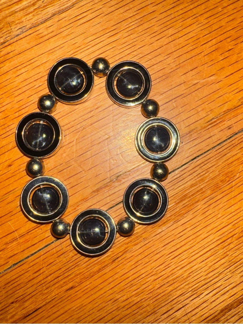 Black and Silver Round Link Stretchy Bracelet